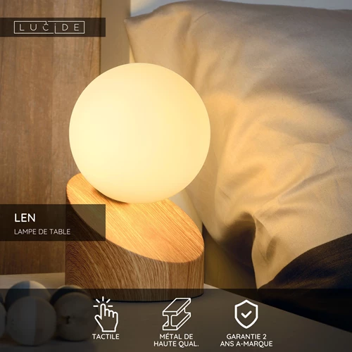 Lucide LEN - Lampe de table - Ø 10 cm - 1xG9 - Bois clair - USP